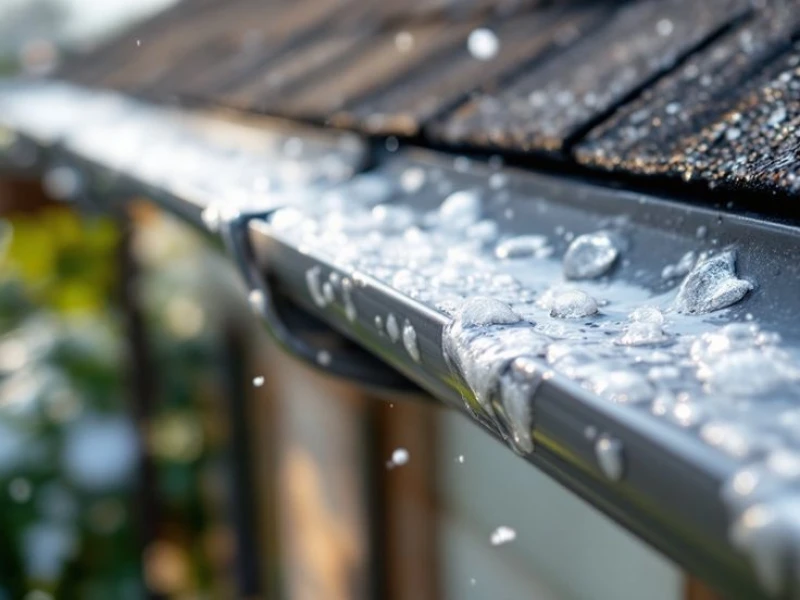 Pittsburgh weather and your gutters showing rainwater flowing through a residential gutter system during a wet seasonal storm.